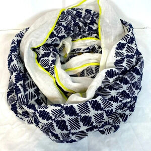 💚 J.Crew | White Infinity Scarf with Blue embroidery & lime green edges